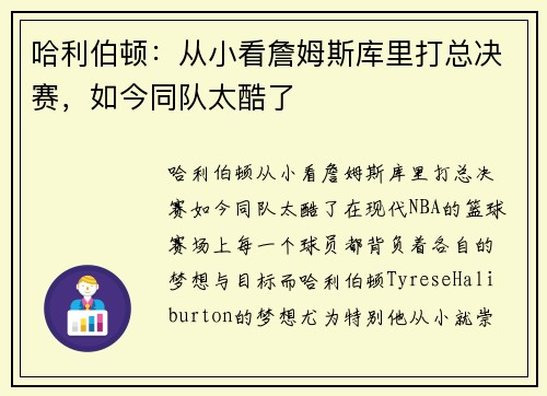 哈利伯顿：从小看詹姆斯库里打总决赛，如今同队太酷了