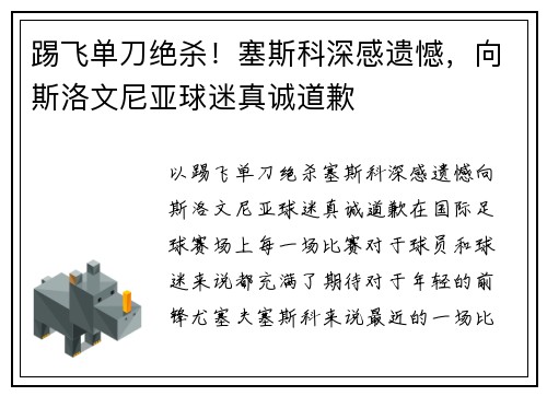 踢飞单刀绝杀！塞斯科深感遗憾，向斯洛文尼亚球迷真诚道歉