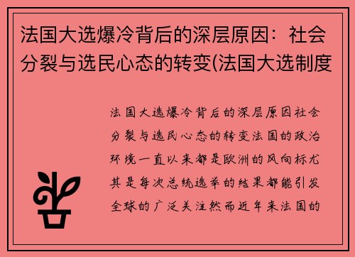 法国大选爆冷背后的深层原因：社会分裂与选民心态的转变(法国大选制度)