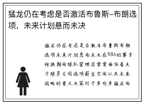 猛龙仍在考虑是否激活布鲁斯-布朗选项，未来计划悬而未决