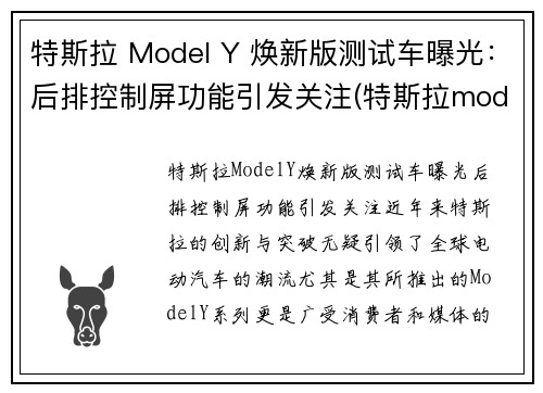 特斯拉 Model Y 焕新版测试车曝光：后排控制屏功能引发关注(特斯拉model y照片)