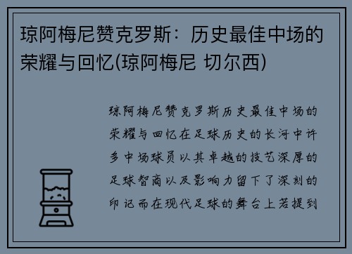 琼阿梅尼赞克罗斯：历史最佳中场的荣耀与回忆(琼阿梅尼 切尔西)