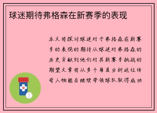 球迷期待弗格森在新赛季的表现