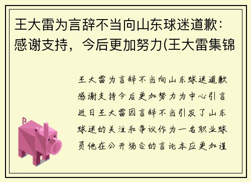 王大雷为言辞不当向山东球迷道歉：感谢支持，今后更加努力(王大雷集锦)