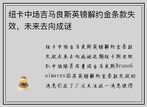 纽卡中场吉马良斯英镑解约金条款失效，未来去向成谜