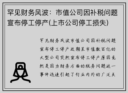 罕见财务风波：市值公司因补税问题宣布停工停产(上市公司停工损失)