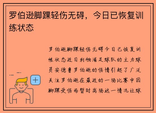 罗伯逊脚踝轻伤无碍，今日已恢复训练状态